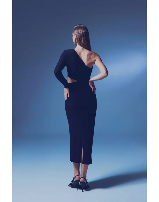 Parlak Uzun Elbise - SİYAH