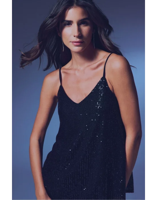 Payet Detaylı Askılı Bluz - SİYAH