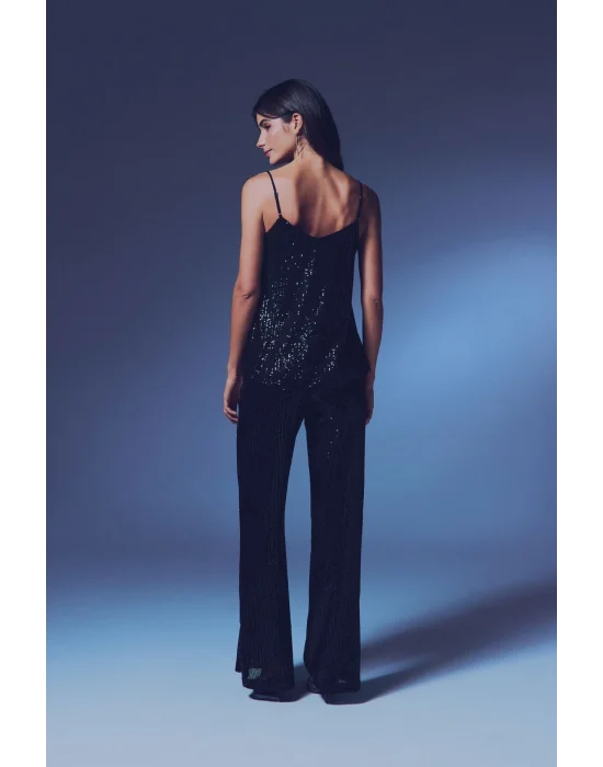 Payet Detaylı Askılı Bluz - SİYAH