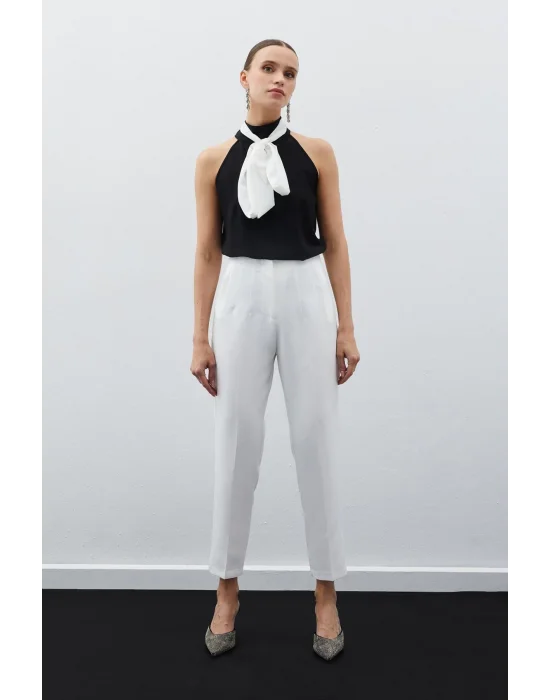Yüksek Bel Pensli Pantolon - Ekru