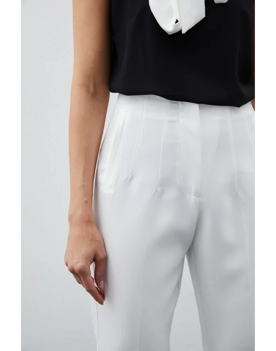 Yüksek Bel Pensli Pantolon - Ekru