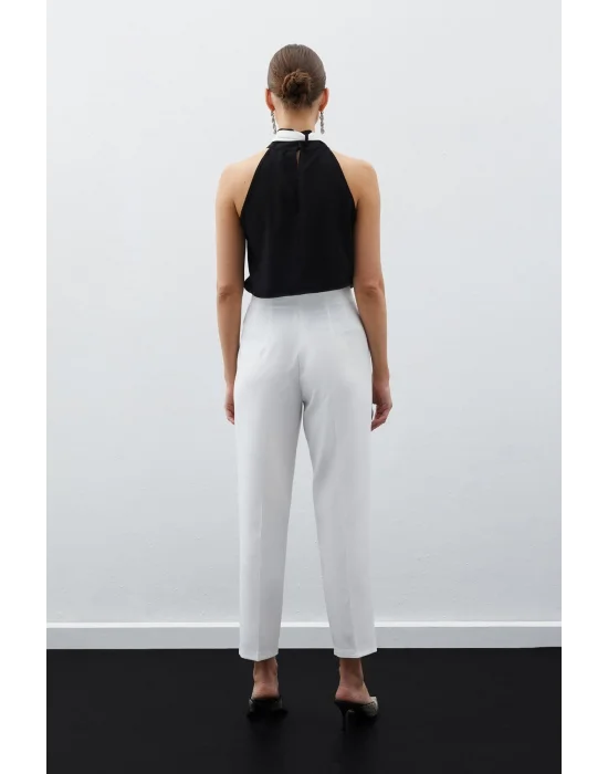 Yüksek Bel Pensli Pantolon - Ekru