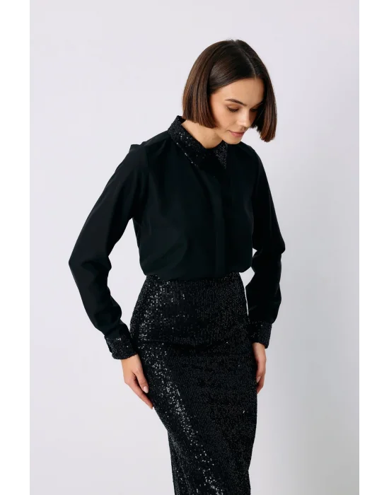Payet Detaylı Klasik Gömlek - Siyah