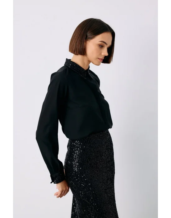 Payet Detaylı Klasik Gömlek - Siyah