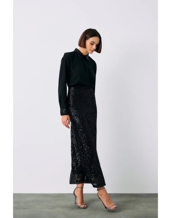 Payet Detaylı Klasik Gömlek - Siyah