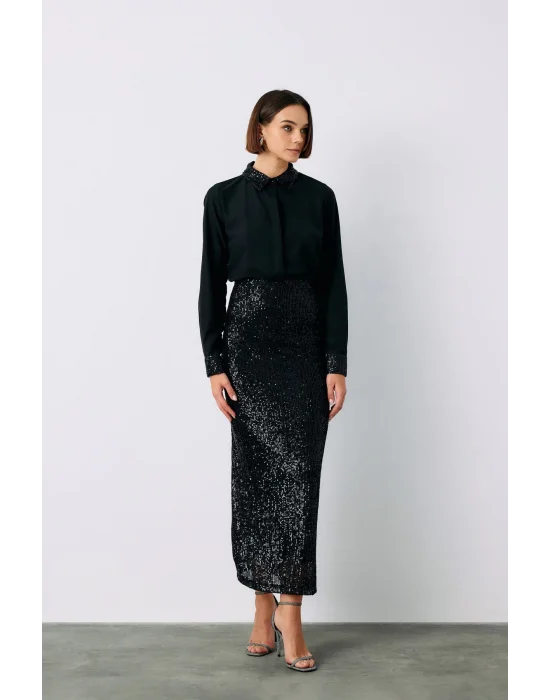Payet Detaylı Klasik Gömlek - Siyah