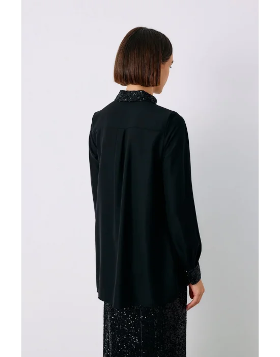 Payet Detaylı Klasik Gömlek - Siyah