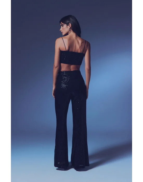 Payetli Salaş Pantolon - Siyah