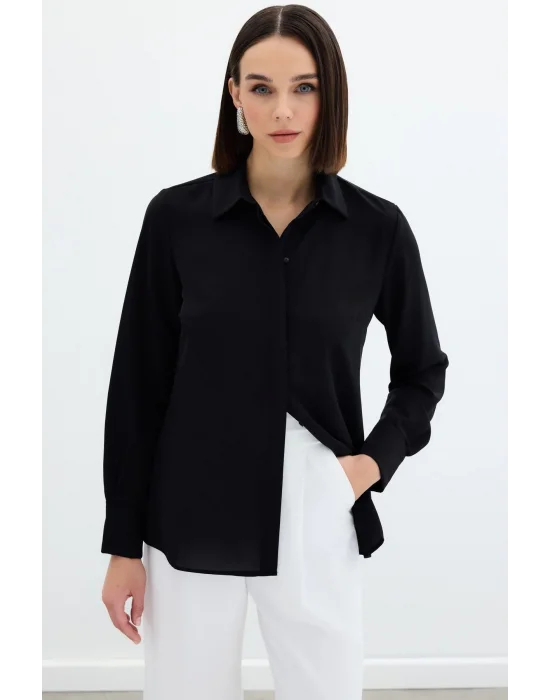 Klasik Düz Gömlek - Siyah