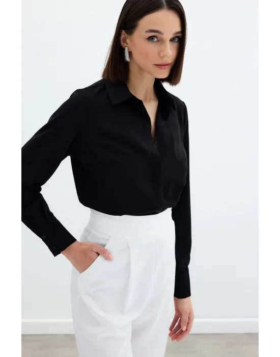 Klasik Düz Gömlek - Siyah