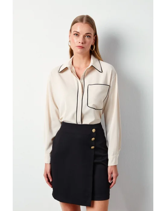 Cep Detaylı Salaş Gömlek - BEJ