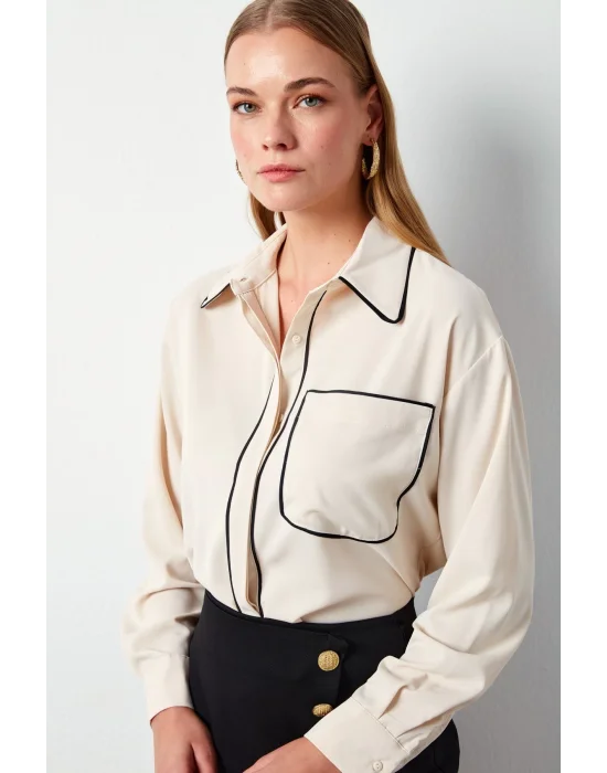Cep Detaylı Salaş Gömlek - BEJ
