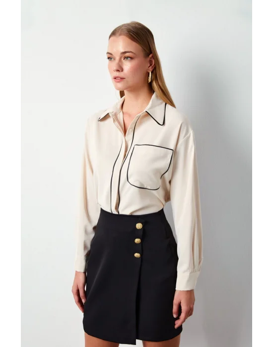 Cep Detaylı Salaş Gömlek - BEJ