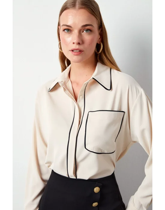 Cep Detaylı Salaş Gömlek - BEJ
