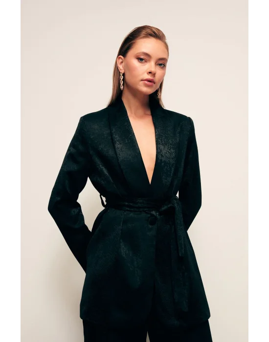 Kuşaklı Uzun Ceket - SİYAH