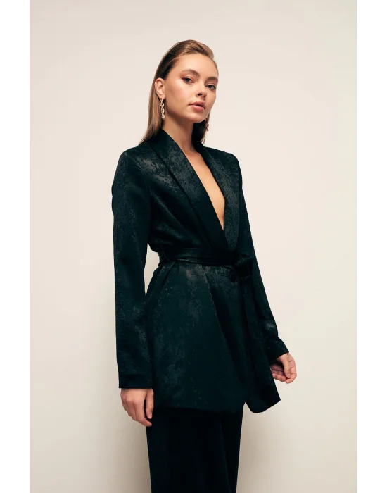 Kuşaklı Uzun Ceket - SİYAH