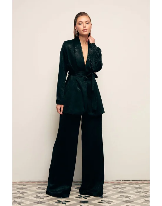 Kuşaklı Uzun Ceket - SİYAH