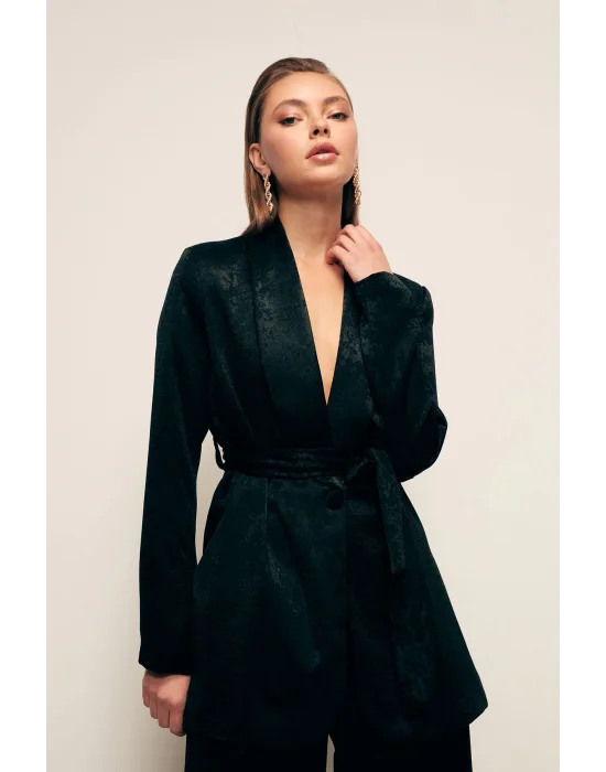 Kuşaklı Uzun Ceket - SİYAH