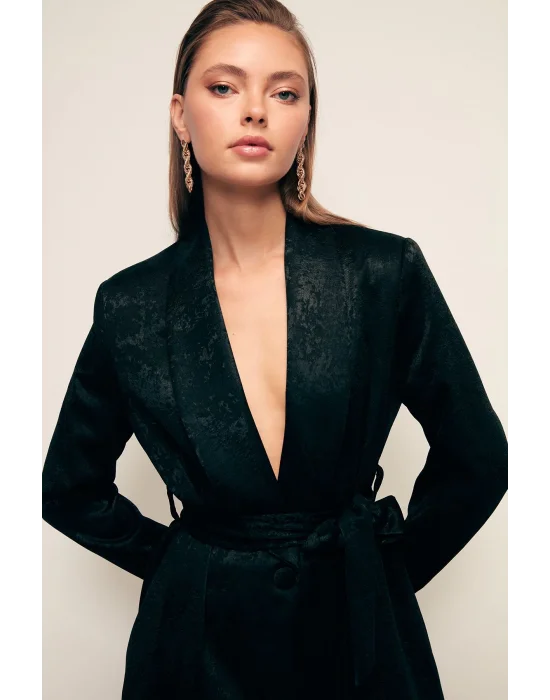 Kuşaklı Uzun Ceket - SİYAH