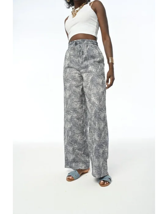 KADIN DESENLİ LACİVERT BELİ LASTİKLİ BOL PAÇA PANTOLON