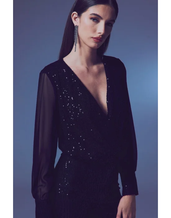 Şifon Kol Bodysuit Bluz - Siyah