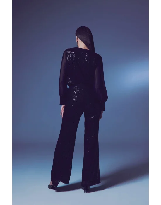 Şifon Kol Bodysuit Bluz - Siyah