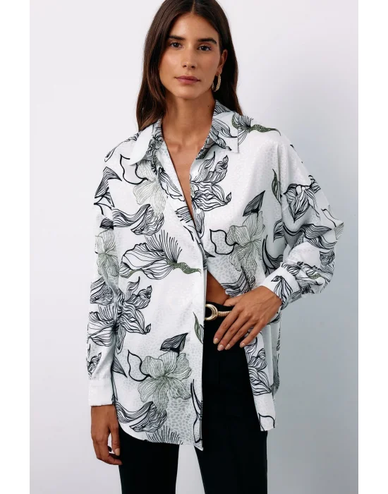 Renkli Desenli Salaş Gömlek - SİYAH