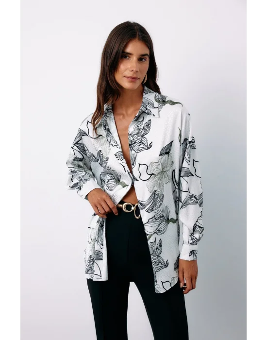 Renkli Desenli Salaş Gömlek - SİYAH