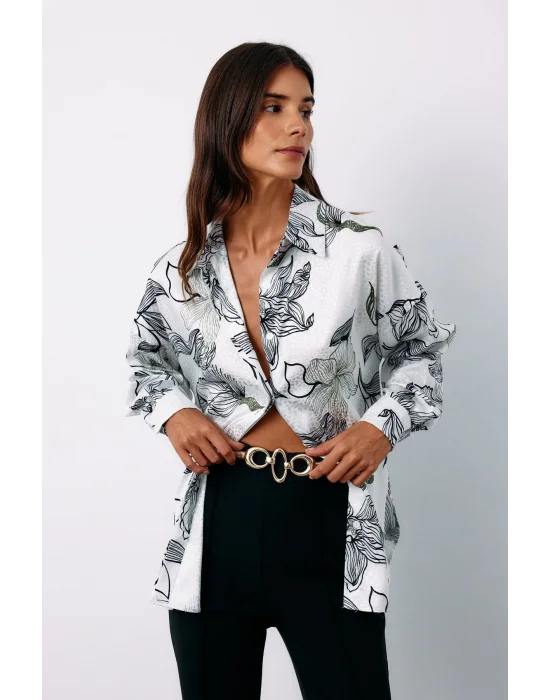 Renkli Desenli Salaş Gömlek - SİYAH