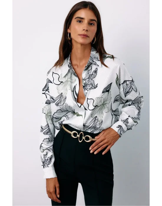 Renkli Desenli Salaş Gömlek - SİYAH