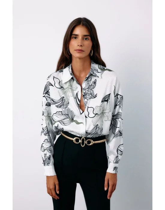 Renkli Desenli Salaş Gömlek - SİYAH