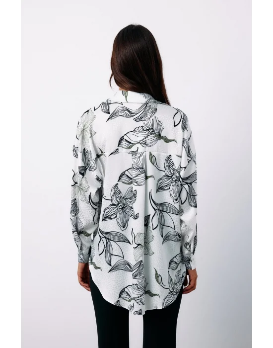 Renkli Desenli Salaş Gömlek - SİYAH