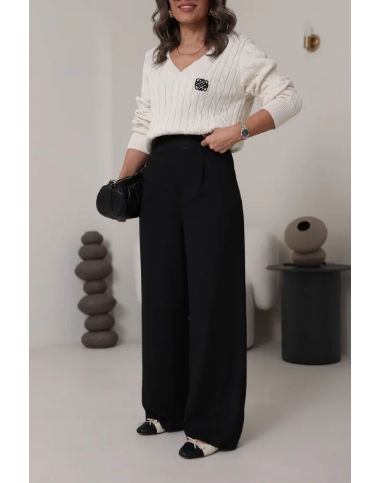 Kemeri Lastikli Rahat Kumaş Pantolon Siyah