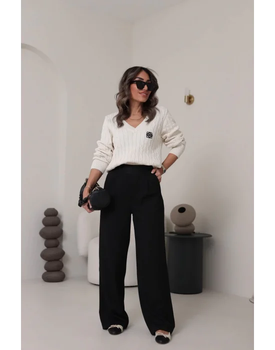 Kemeri Lastikli Rahat Kumaş Pantolon Siyah