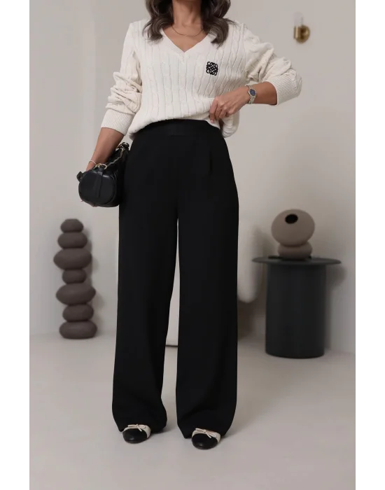 Kemeri Lastikli Rahat Kumaş Pantolon Siyah