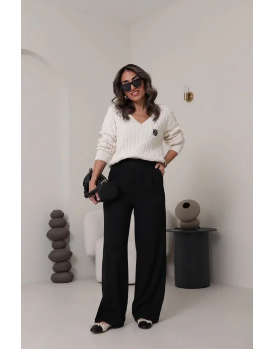 Kemeri Lastikli Rahat Kumaş Pantolon Siyah