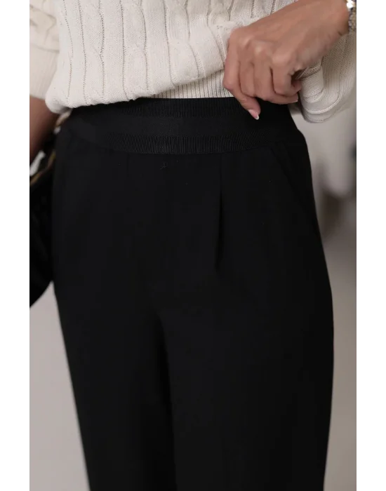 Kemeri Lastikli Rahat Kumaş Pantolon Siyah