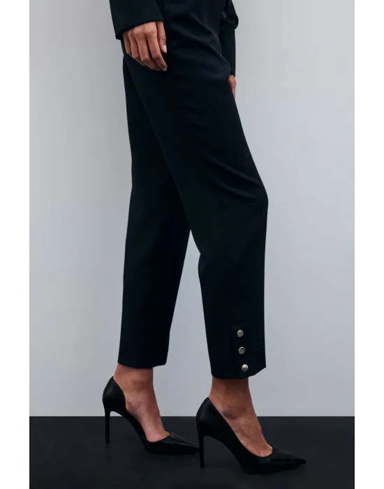 Paça Çıtçıt Detaylı Pantolon - Siyah