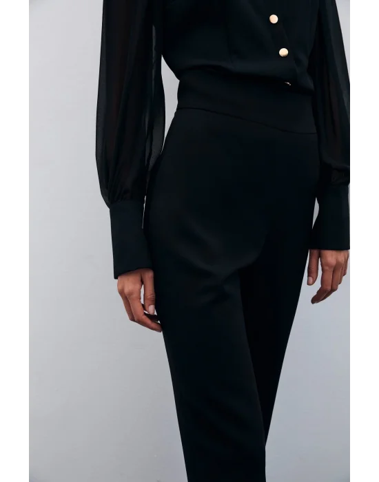 Paça Çıtçıt Detaylı Pantolon - Siyah