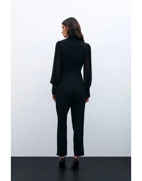 Paça Çıtçıt Detaylı Pantolon - Siyah