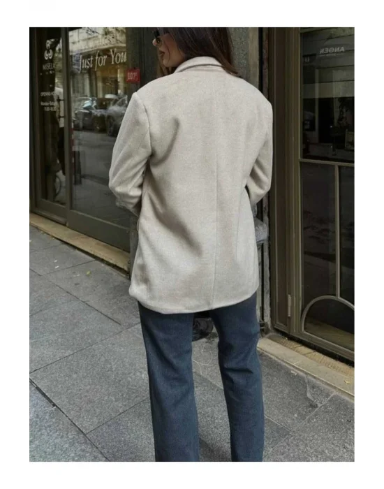 Tek Düğme Detay Tüylü İthal Kaşe Ceket