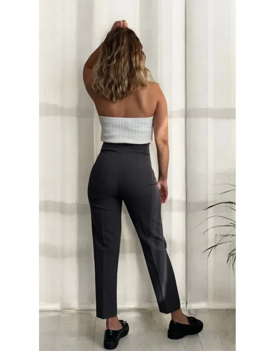 Koyu Gri Önü Filatolu Kumaş Pantolon