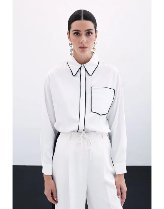Cep Detaylı Salaş Gömlek - Ekru