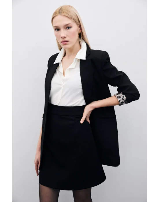 Düz Mini Etek - Siyah