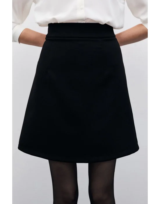 Düz Mini Etek - Siyah