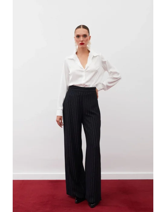 Simli Çizgili Pantolon - SİYAH ÇİZGİLİ