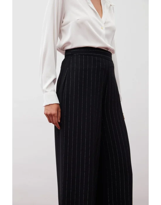 Simli Çizgili Pantolon - SİYAH ÇİZGİLİ