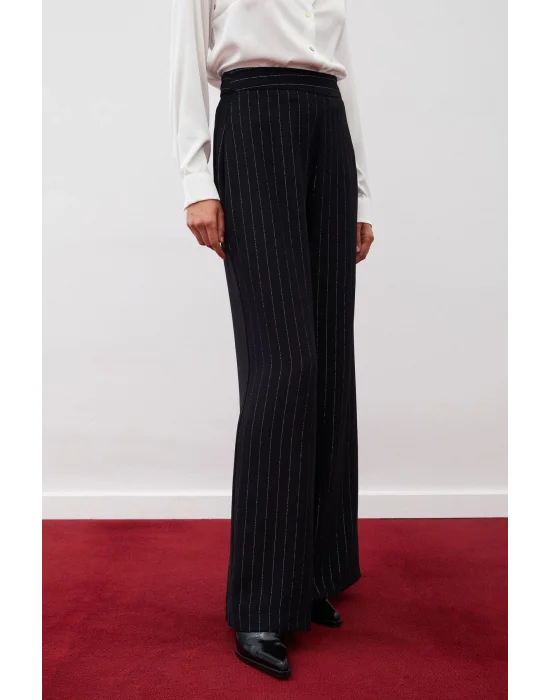 Simli Çizgili Pantolon - SİYAH ÇİZGİLİ