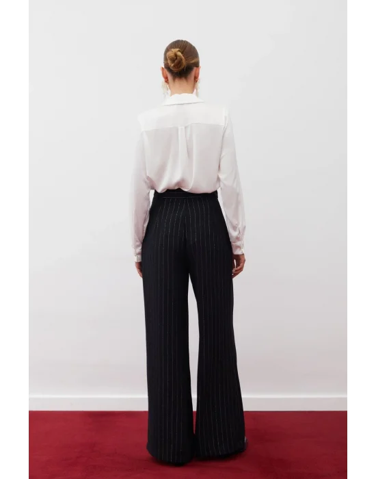 Simli Çizgili Pantolon - SİYAH ÇİZGİLİ