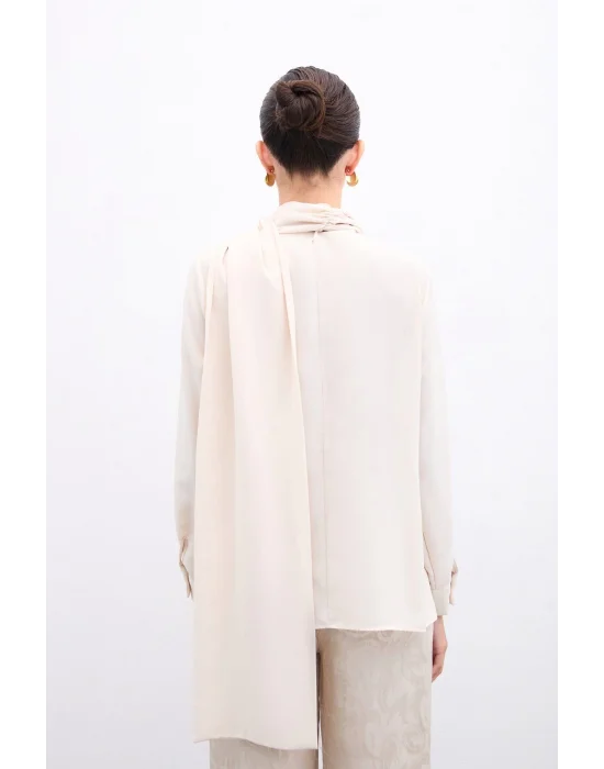 Şal Detaylı Bluz - Bej